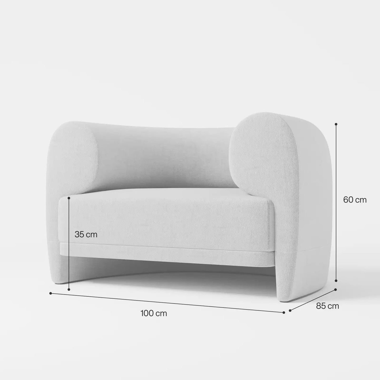 Organic Modern White Bouclé Armchair with Sculptural Wood Base