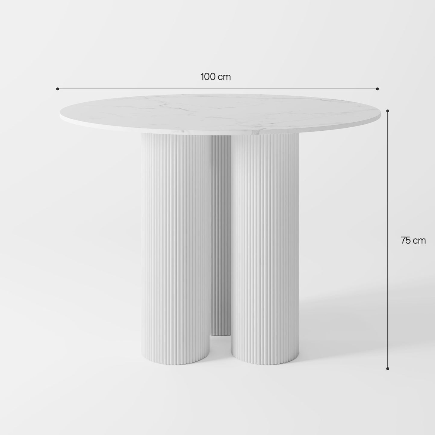 Contemporary Round Marble Dining Table with Black Fluted Pedestal