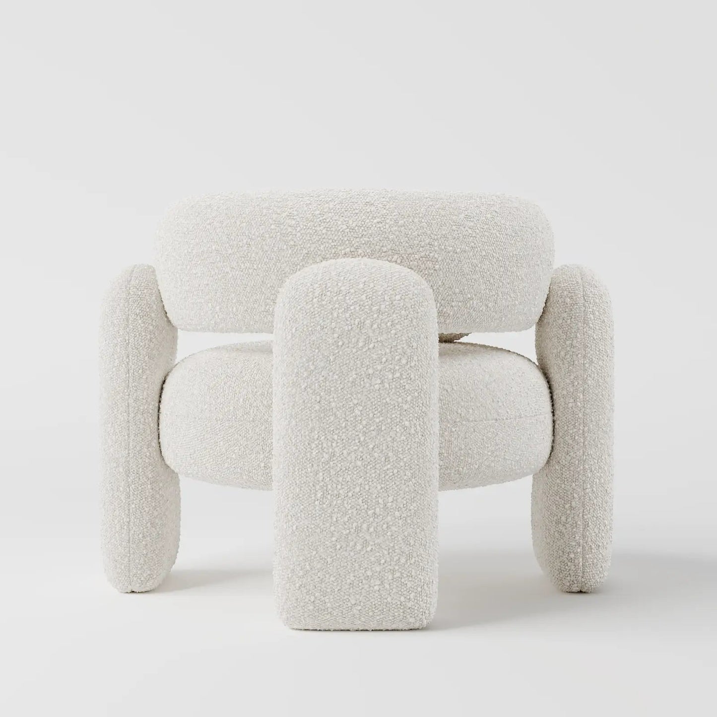 Modern White Bouclé Lounge Chair with Oversized Pillar Legs
