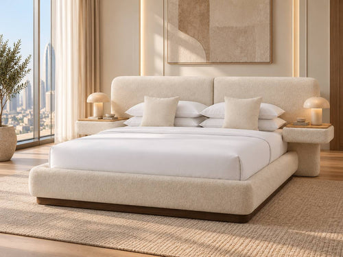Cassia Bouclé Bed with Built-in Side Tables