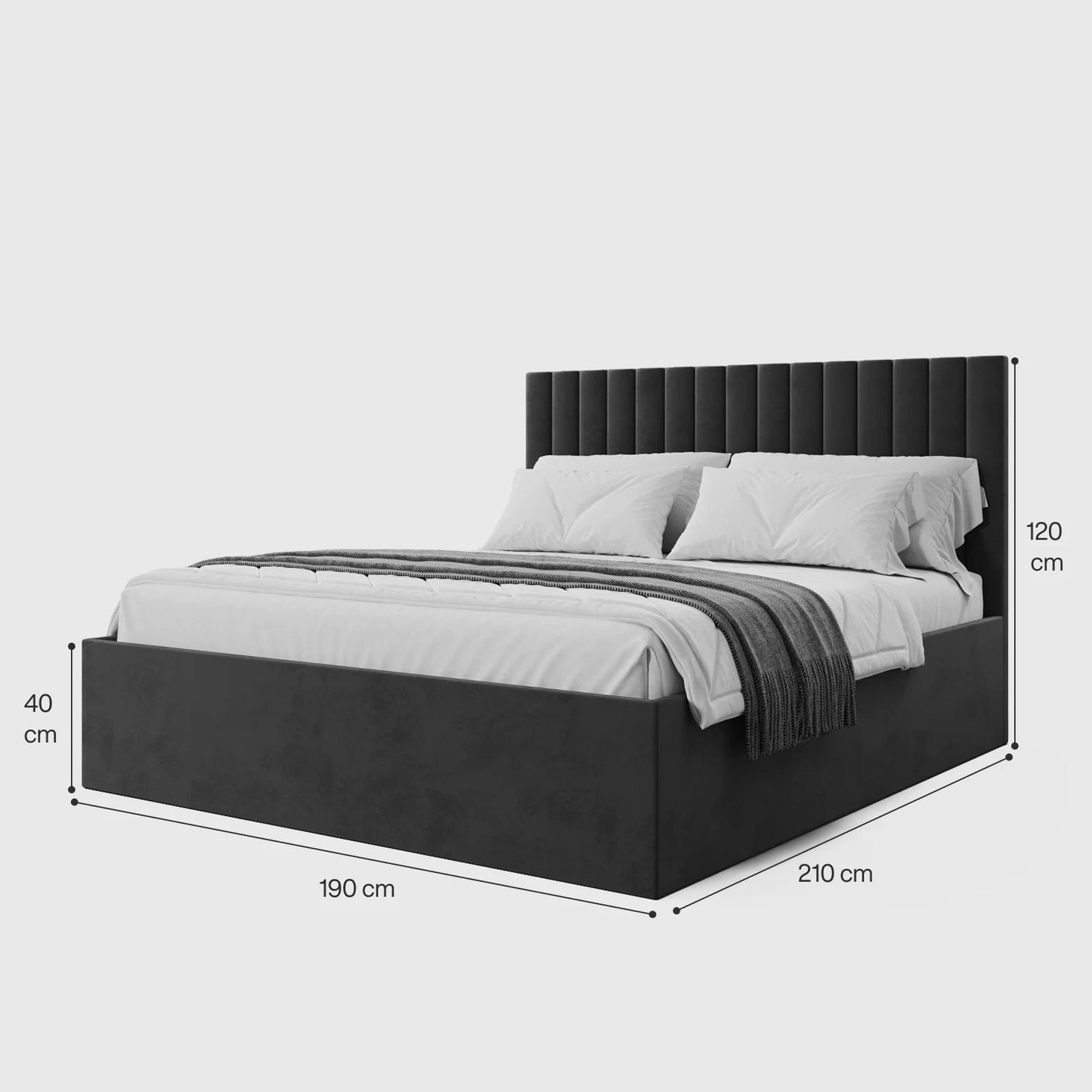 Midnight Velvet Vertical-Stitch Grand Bed