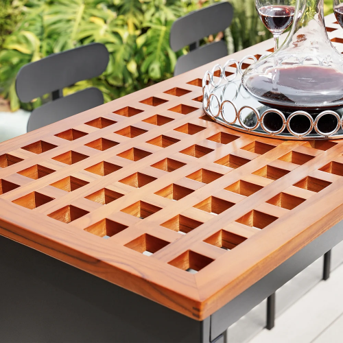 Modern Seven Piece Industrial High Dining Set with Slatted Wood Top