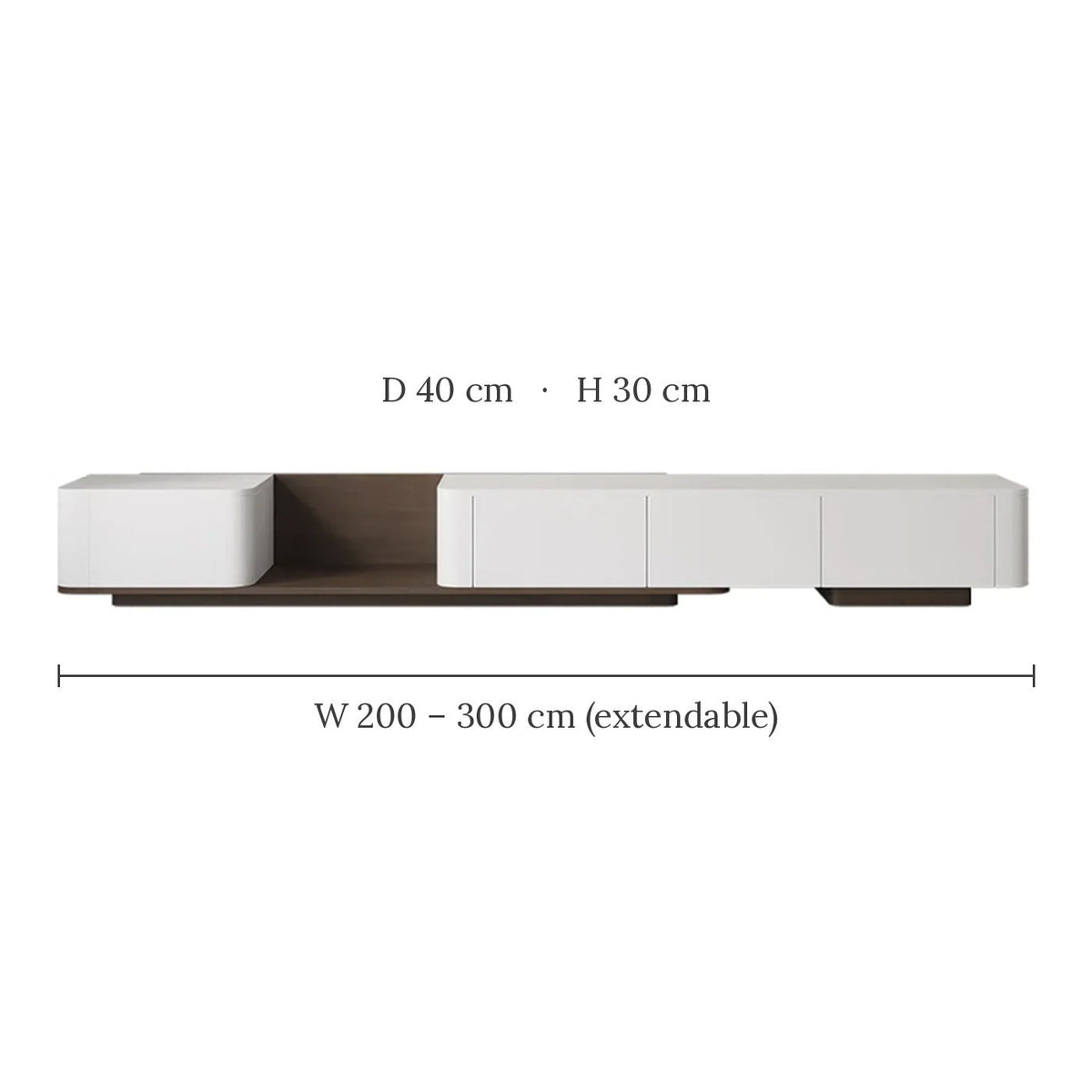 Lumo extendable TV unit dimensions W 200 to 300 x D 40 x H 30 cm