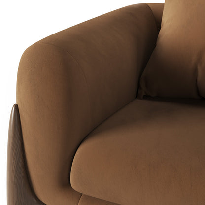 Architectural White Bouclé Accent Chair with Solid Wood Sled Frame