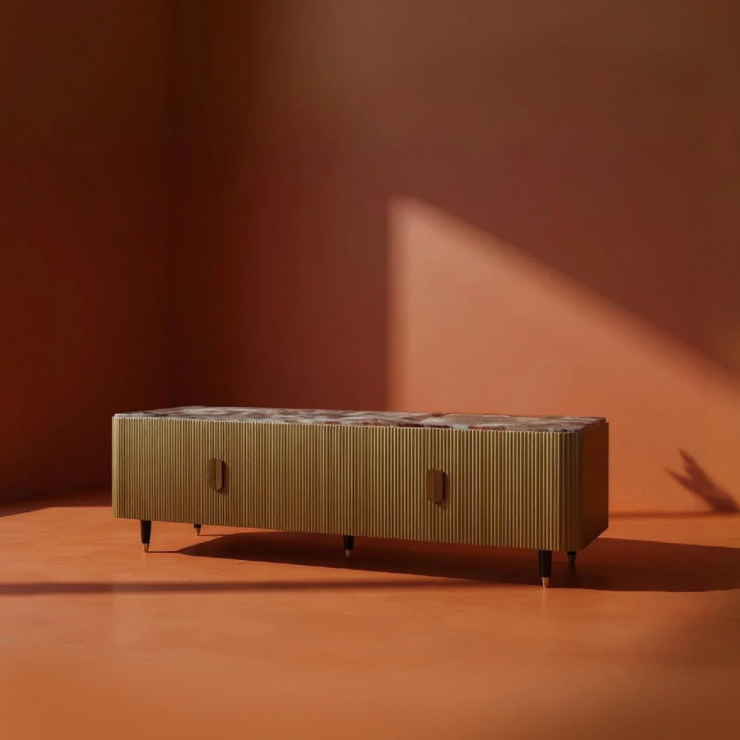 The Regent Console: Premium Brass and Stone Cabinet