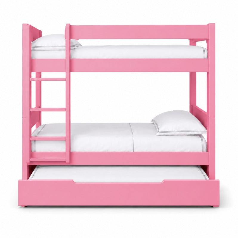 Trio bunk bed with pull-out trundle in pink, sleeps 3