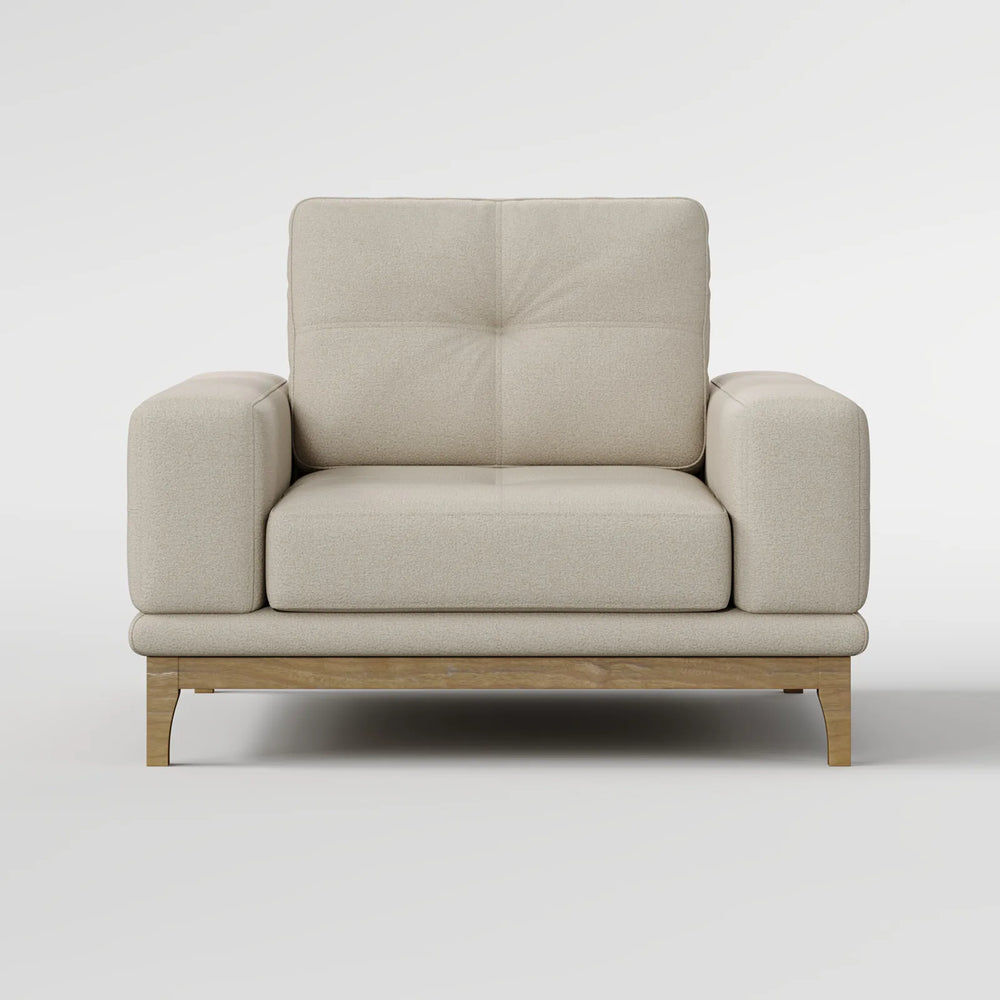 Contemporary Low-Profile Club Chair with Sculptural Wood Frame