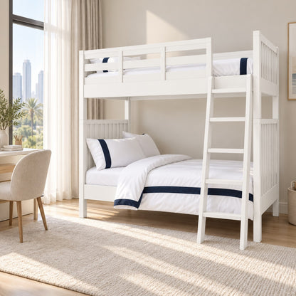 White Juno bunk bed in a bright kids' bedroom in a Dubai apartment