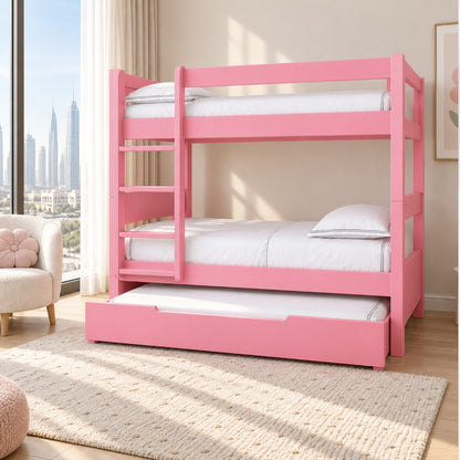 Pink Trio bunk bed with trundle in a bright kids' bedroom in a Dubai apartment