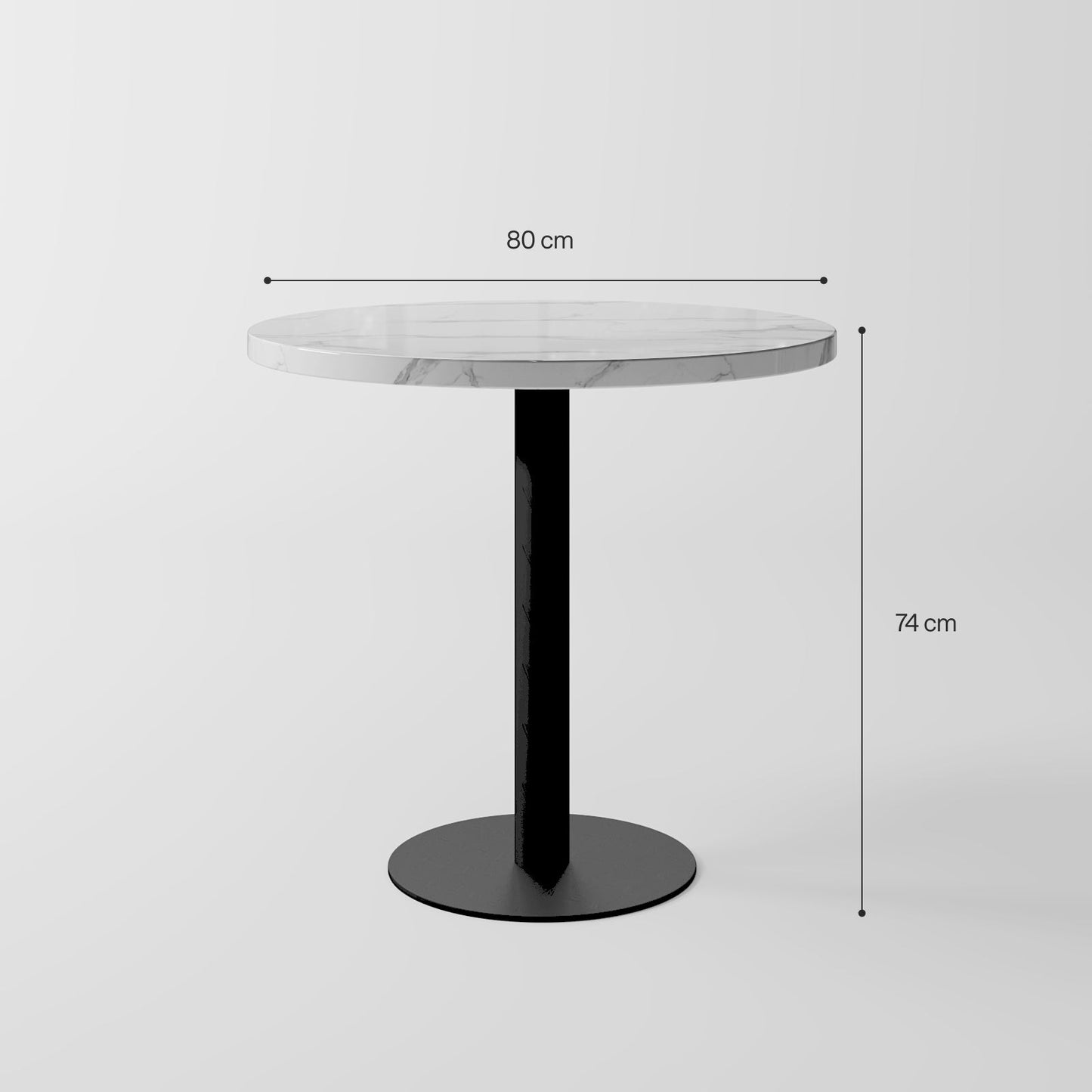 Minimalist Circular White Marble Top Table featuring a Black Column Support