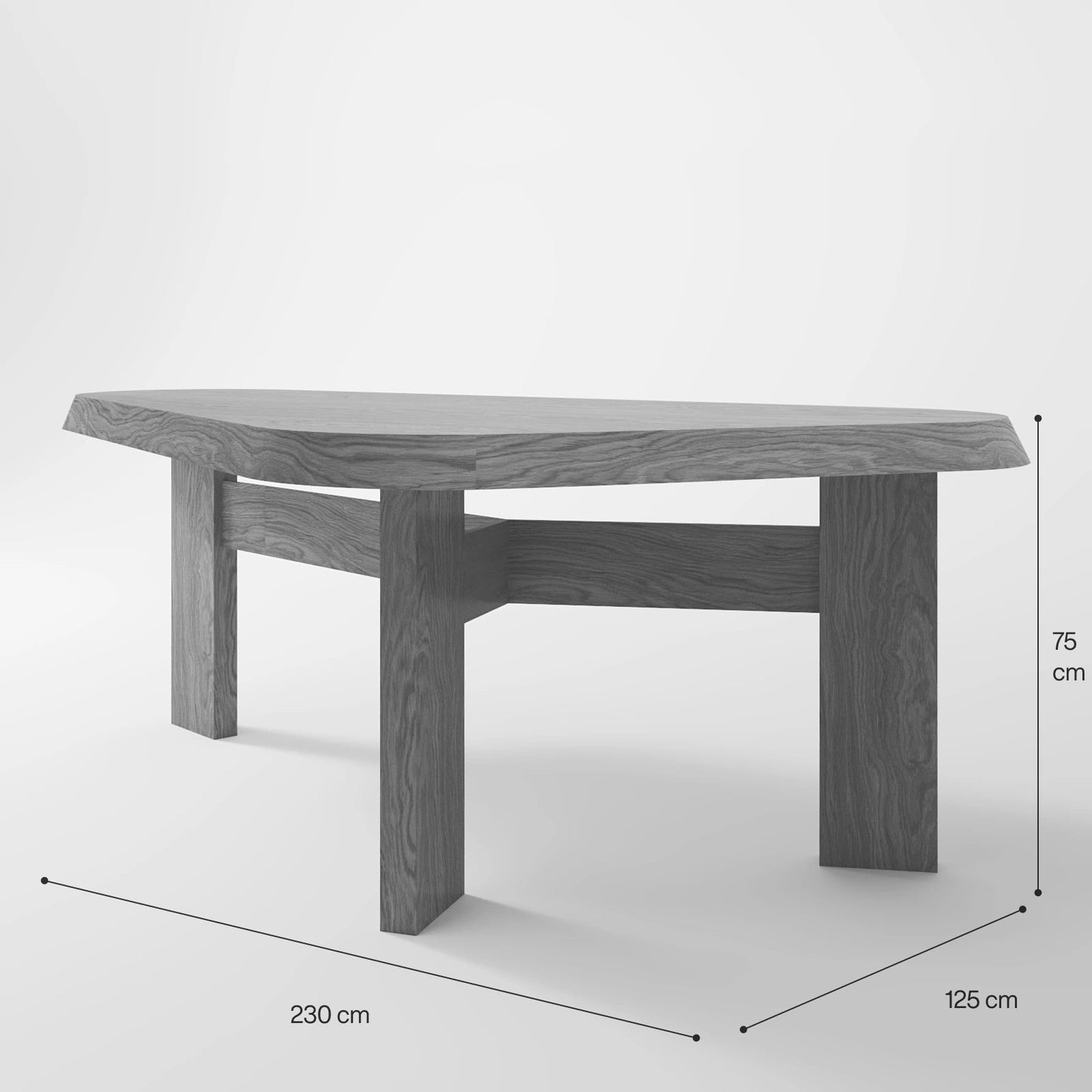 Artisanal Brutalist Trestle Table with Faceted Edge Geometry