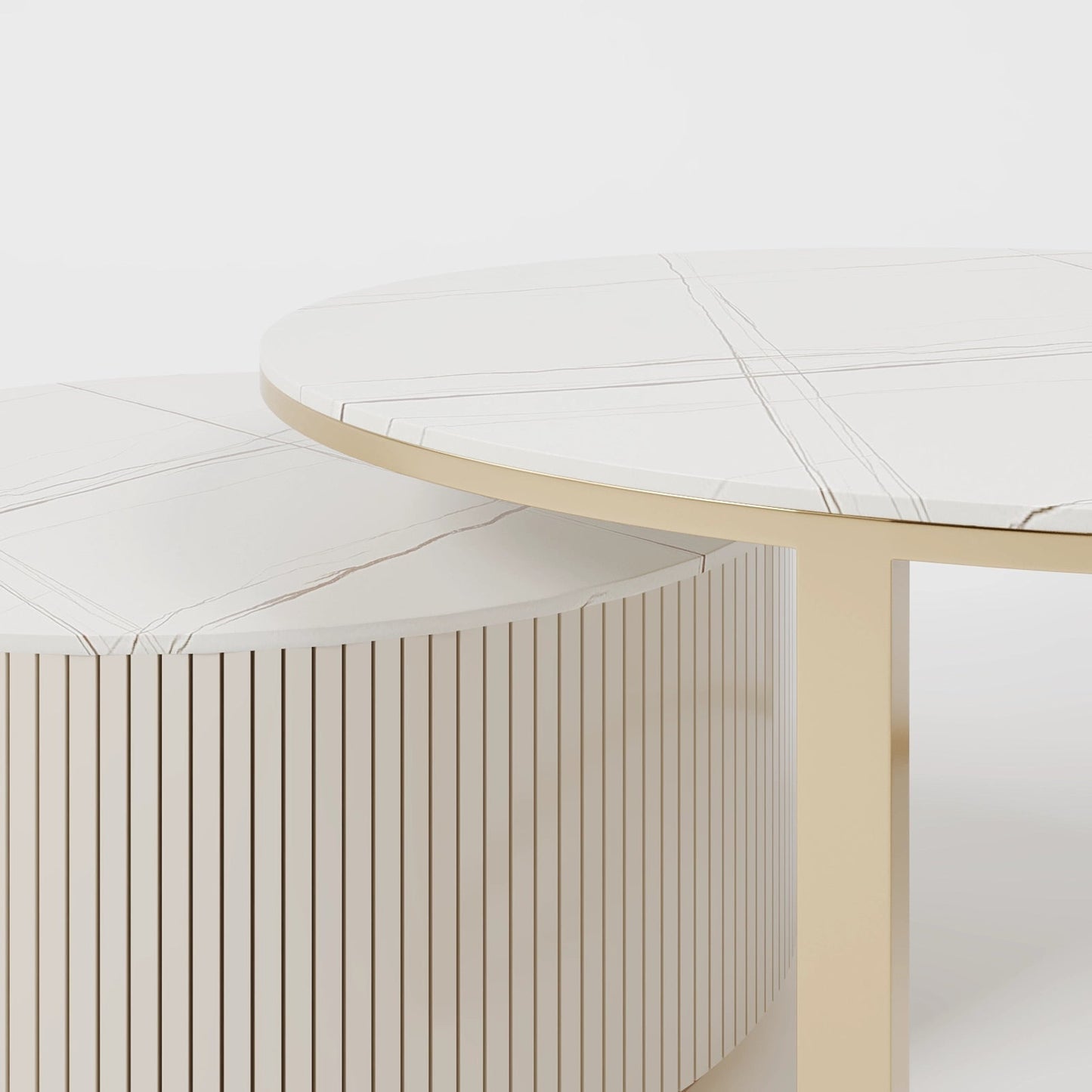 Modern Veined Marble Coffee Tables with Ribbed and Open-Frame Supports