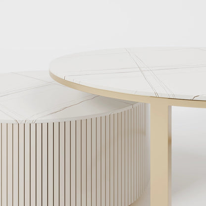 Modern Veined Marble Coffee Tables with Ribbed and Open-Frame Supports