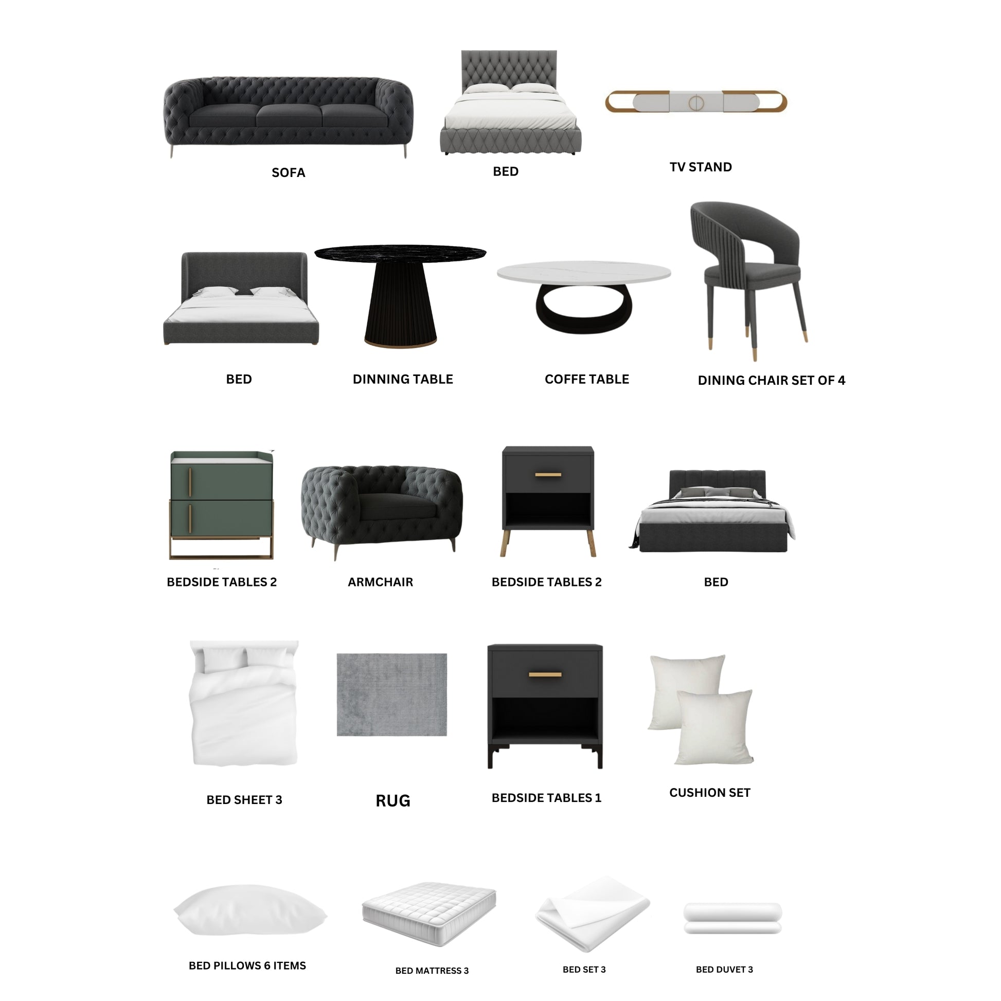 Gray/3-Bedroom37Items