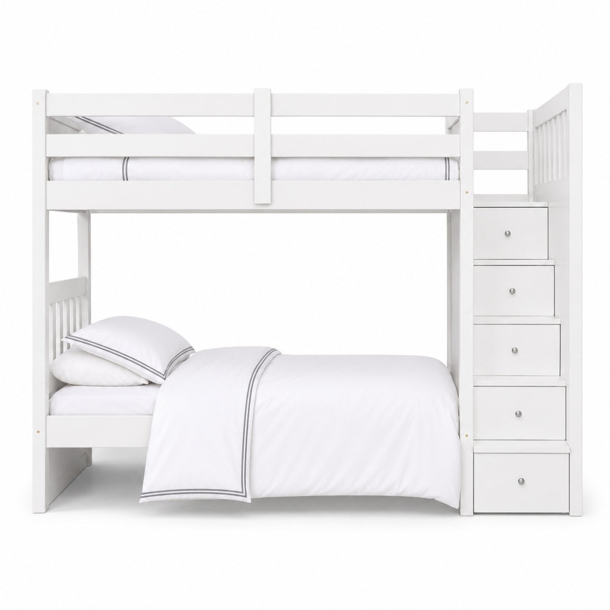 Cove bunk bed with storage stairs in white, 90 x 200cm, five drawer steps