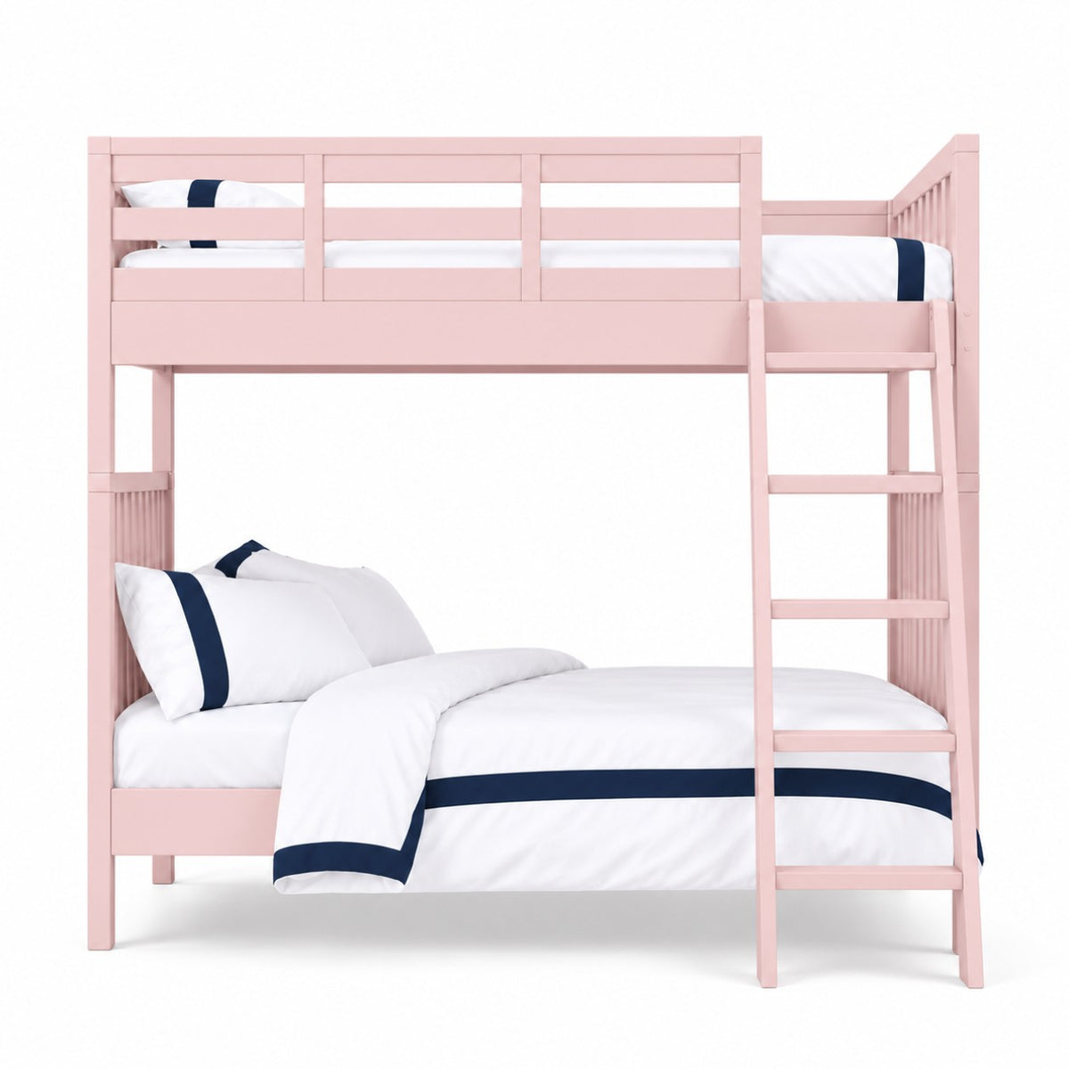 Juno twin bunk bed in soft pink, 90 x 200cm, with side ladder