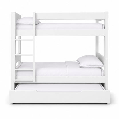 Trio bunk bed with pull-out trundle in white, sleeps 3