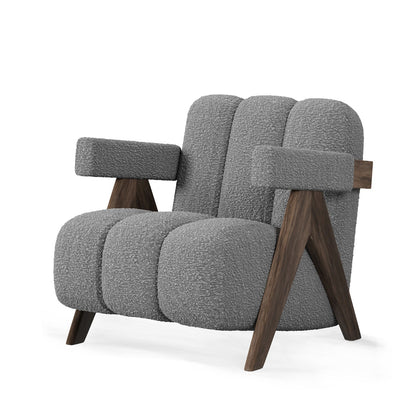 Sculptural Three-Panel Accent Chair with Tapered Walnut Legs