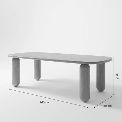 Contemporary Rectangular Marble Dining Table with Fluted Slab Pedestals