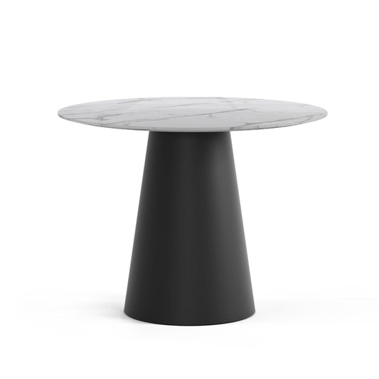 The Verona Marble Table: Modern Sculptural Centerpiece with Tapered Cross-Legs
