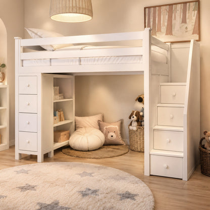 White Haven loft bed with a reading nook underneath in a cosy kids' bedroom in a Dubai apartment