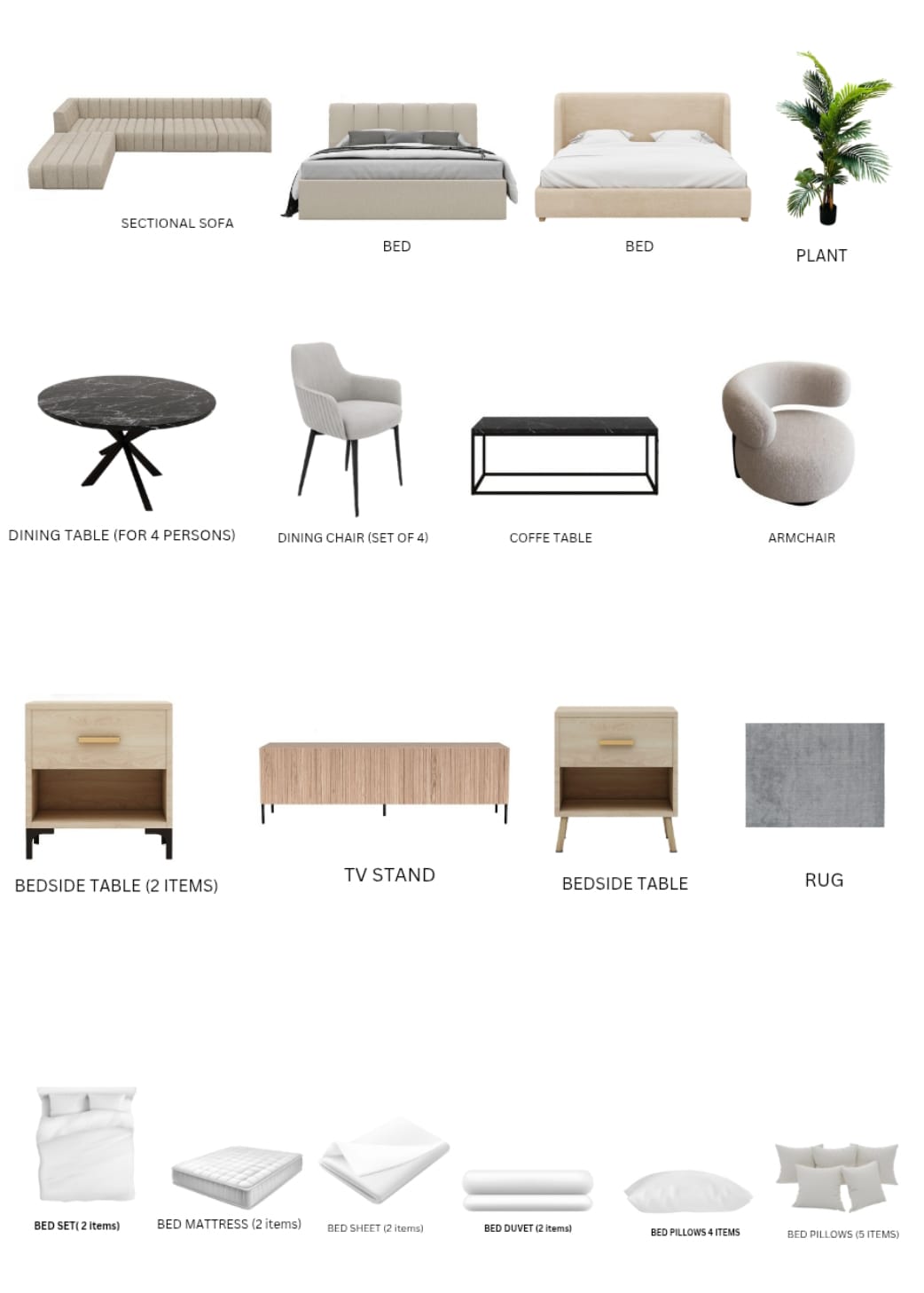 Beige/2-Bedroom/28Items
