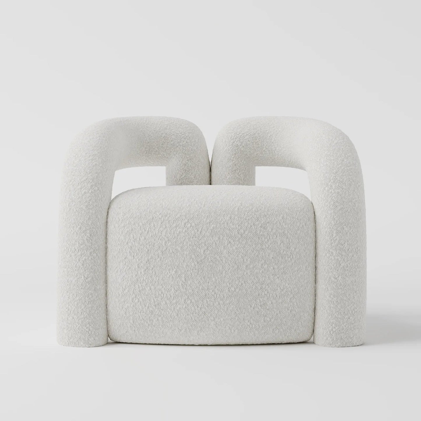 Contemporary White Bouclé Armchair with Architectural Dual-Arched Frame