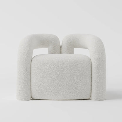 Contemporary White Bouclé Armchair with Architectural Dual-Arched Frame