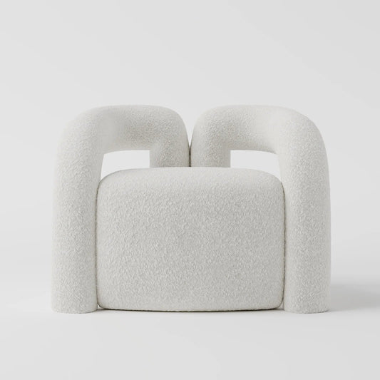 Contemporary White Bouclé Armchair with Architectural Dual-Arched Frame