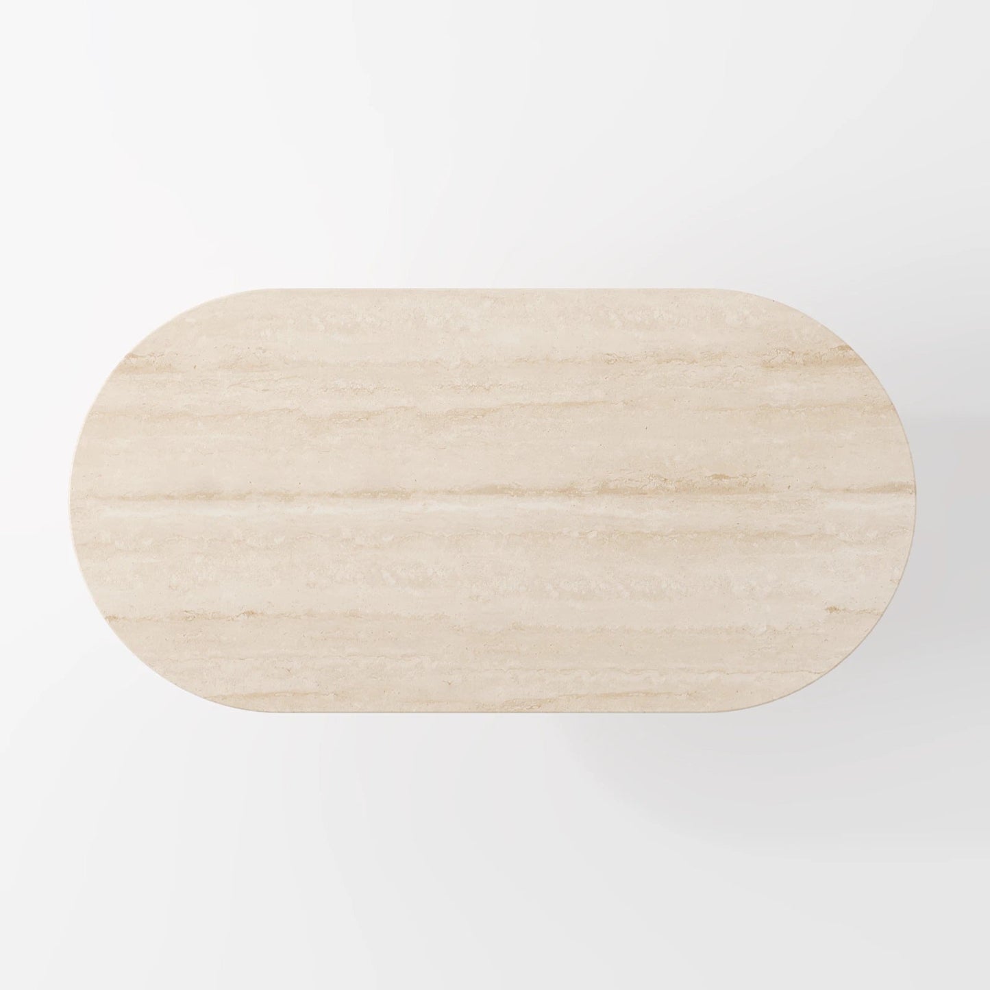 Contemporary Oval Travertine Dining Table with Dual Fluted Pedestal Pillars