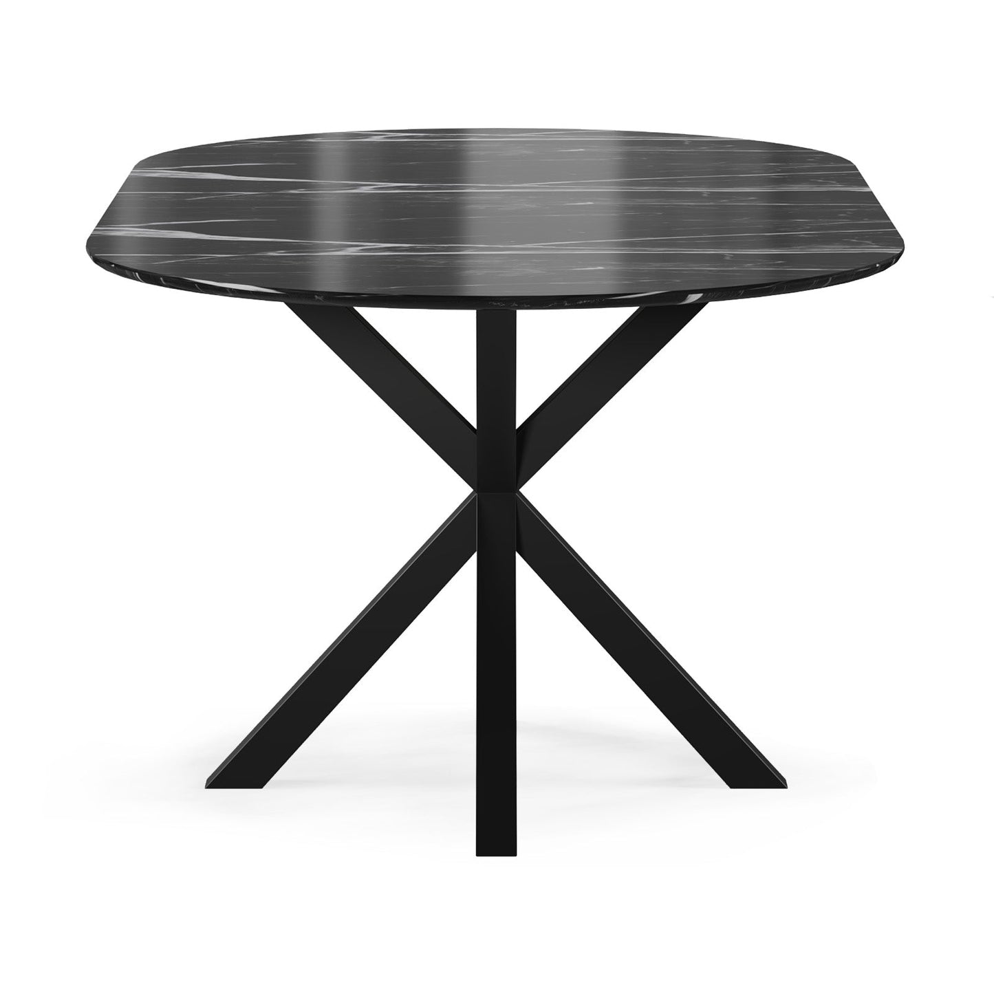 Contemporary Round Dark Grey Concrete Dining Table with Interlocking Arch Base