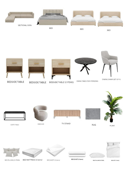 Beige/3-Bedroom/36Items