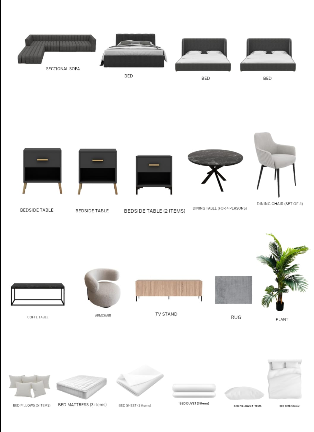 Brown/3-Bedroom/36Items