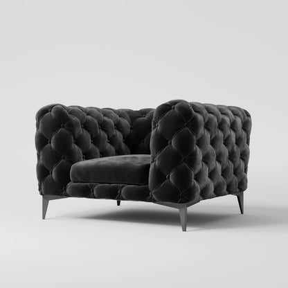 Luxury Black Velvet Chesterfield Armchair with Button-Tufting