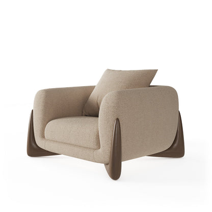 Architectural White Bouclé Accent Chair with Solid Wood Sled Frame