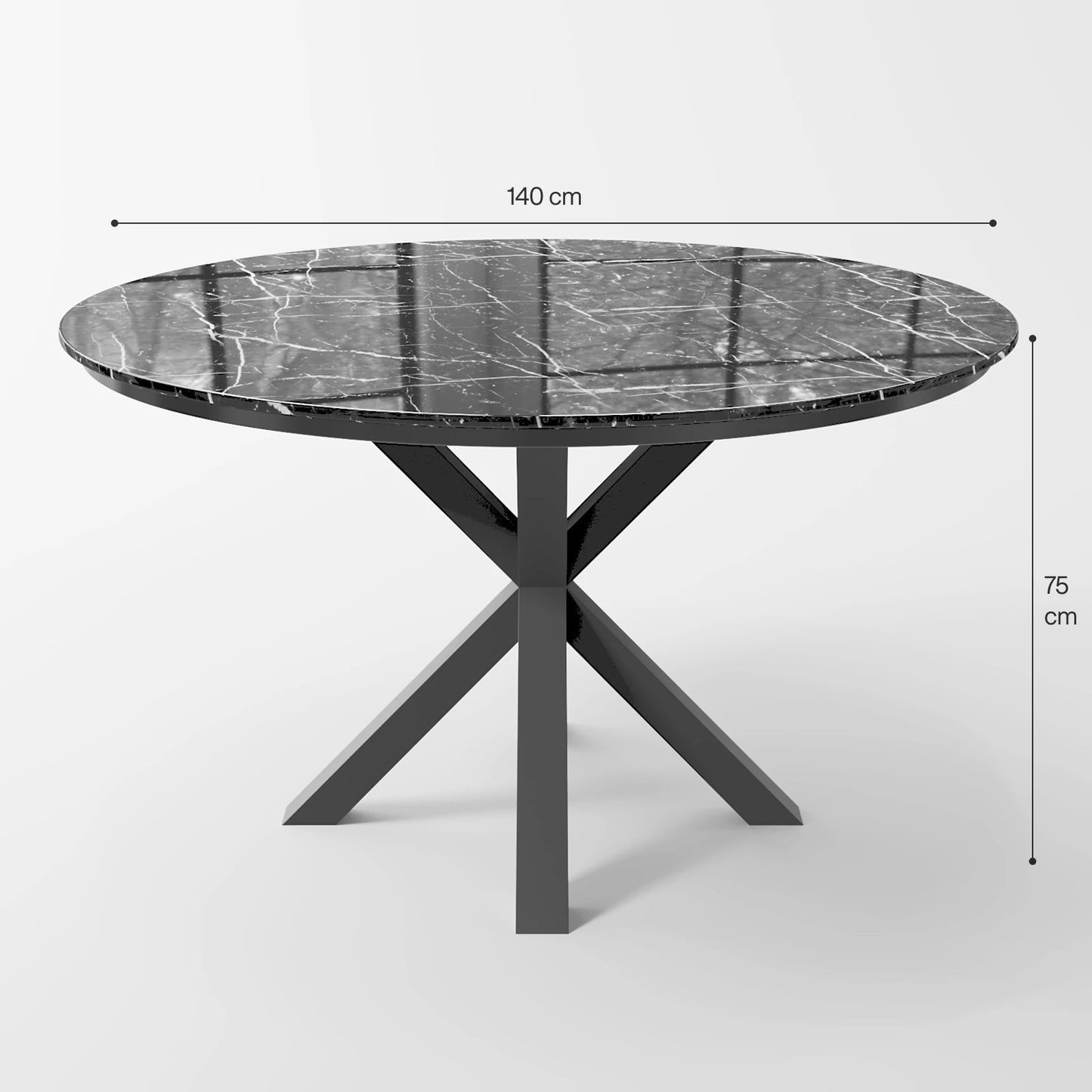 Contemporary Round Dark Grey Concrete Dining Table with Interlocking Arch Base
