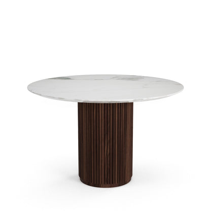 The Carrara Bistro: Modern Round Table with Textured Onyx Column