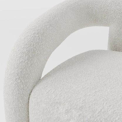 Contemporary White Bouclé Armchair with Architectural Dual-Arched Frame