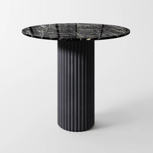 The Noir Ribbed Marble Table: Modern Sculptural Centerpiece with Vertical Texturing