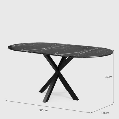 Contemporary Round Dark Grey Concrete Dining Table with Interlocking Arch Base