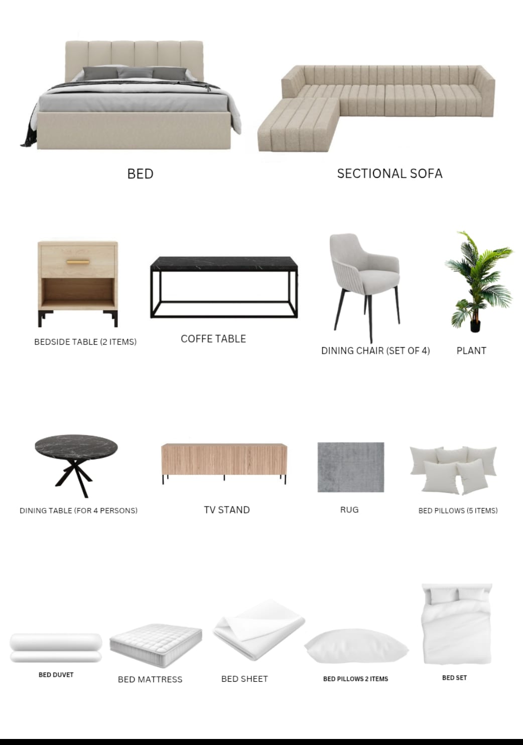 Beige/1-Bedroom/20Items