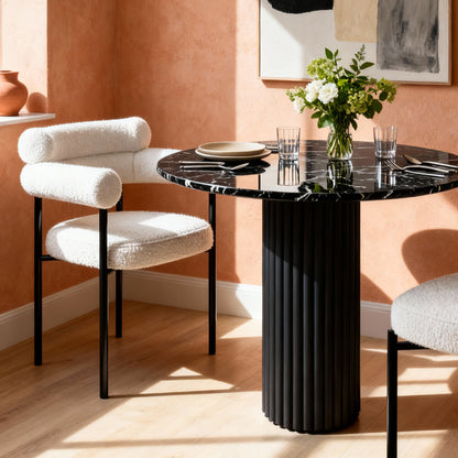 The Noir Ribbed Marble Table: Modern Sculptural Centerpiece with Vertical Texturing