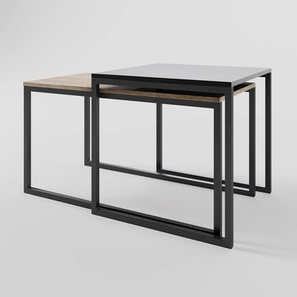 Modern Square Nesting Set Featuring Industrial Black Coffee Table