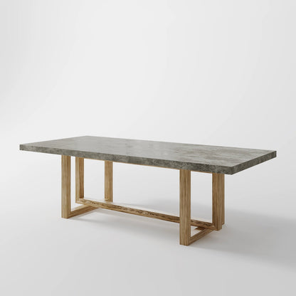 The Strata Table: Modern Minimalist Dining Table in Grey Stone and Oak