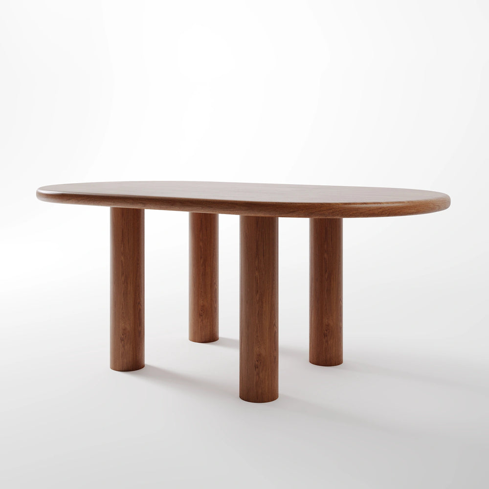 Contemporary Walnut Dining Table with Oversized Pillar Legs