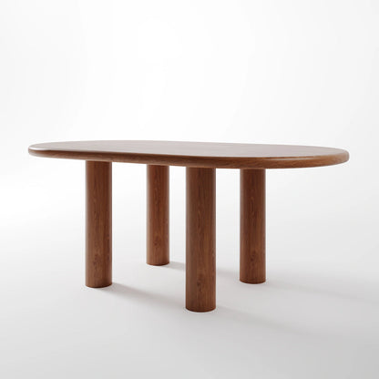 Contemporary Walnut Dining Table with Oversized Pillar Legs