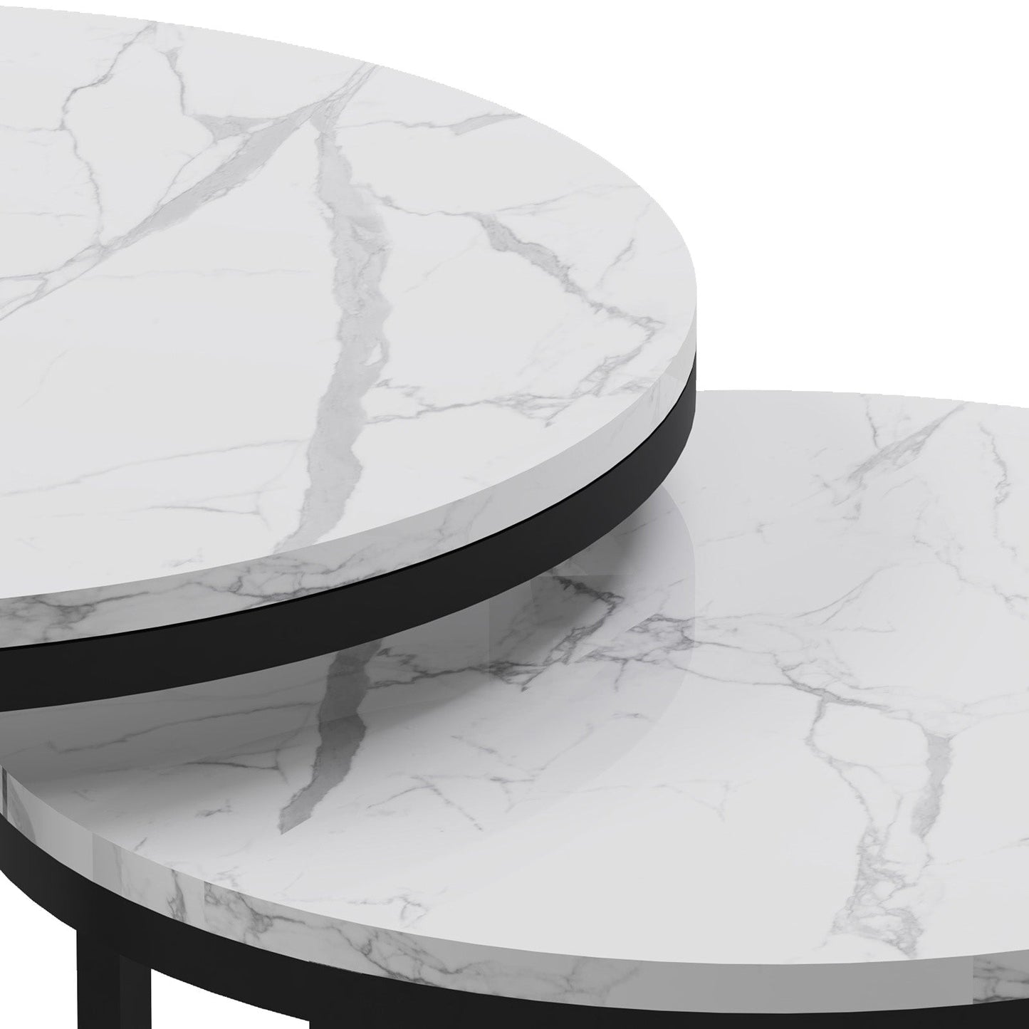 The Duo-Marble Set: Modern Tiered Nesting Tables with Slim Black Circular Supports