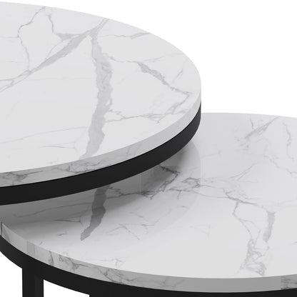 The Duo-Marble Set: Modern Tiered Nesting Tables with Slim Black Circular Supports