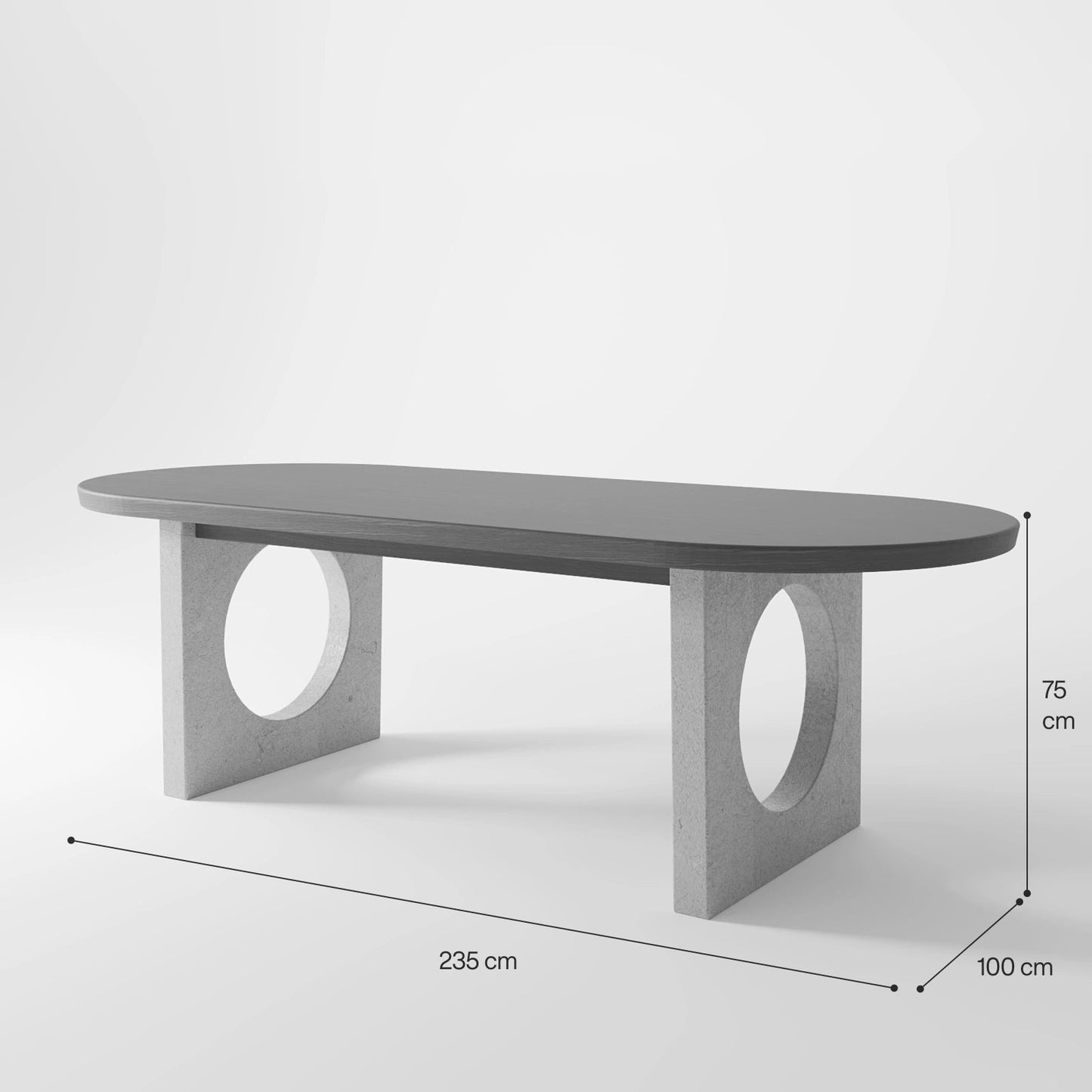 Architectural Oval Dining Table featuring Concrete Supports with Circular Voids