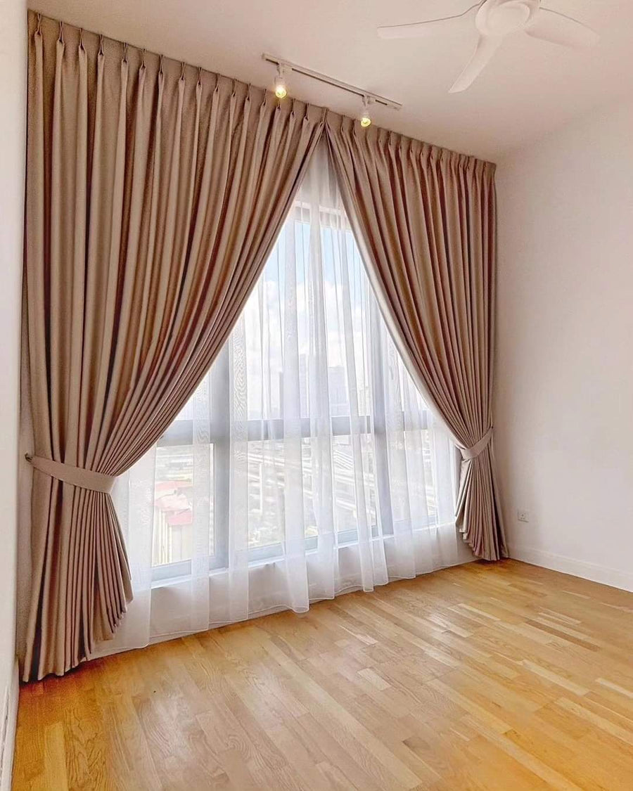 Deep charcoal velvet curtains, 3 x 2m, blocking light and heat — RoomVibe Dubai